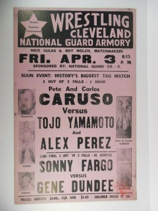 Vintage Wrestling Poster Nick Gulas Welch Tojo Yamamoto Sonny Fargo Nwa Cwa Wwf