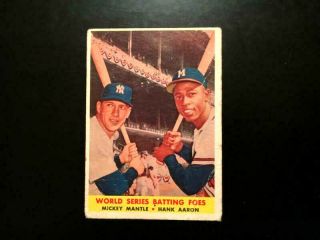 1958 Topps 418 World Series Batting Foes Mickey Mantle Hank Aaron - G,  Color