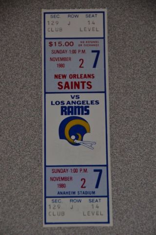 Orleans Saints At Los Angeles Rams Ticket Stub November 2,  1980