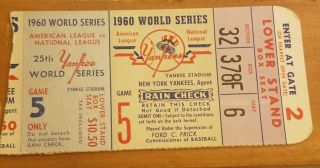 1960 World Series Ticket Stub Game 5 Pittsburgh Pirates Over Ny Yankees 5 - 2 Cool