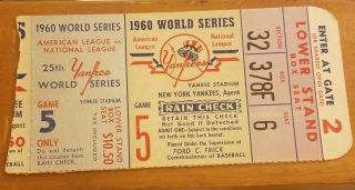 1960 World Series Ticket Stub Game 5 PITTSBURGH PIRATES OVER NY YANKEES 5 - 2 Cool 2