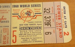 1960 World Series Ticket Stub Game 5 PITTSBURGH PIRATES OVER NY YANKEES 5 - 2 Cool 4