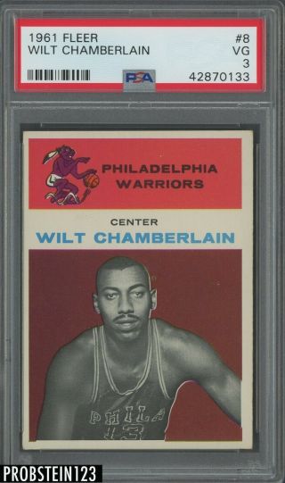 1961 Fleer Basketball 8 Wilt Chamberlain Rc Rookie Hof Psa 3 Vg " Sharp "