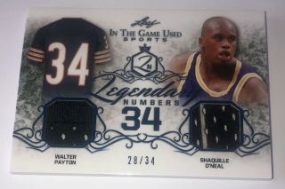 2019 Leaf Itg Game Walter Payton Shaquille O’neal Game Worn Jersey D 28/34