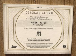 2019 Topps Definitive Hideki Matsui On Card Auto 13/25 York Yankees 2