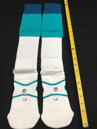 Miami Dolphins Team Issued Nike White/aqua/navy Football Game Socks Size Large