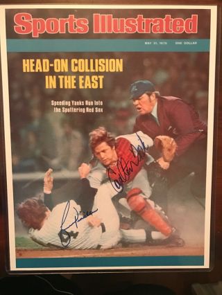 Carlton Fisk And Lou Piniella Signed 11x17 Sports Illustrated Photo Red Sox Hof