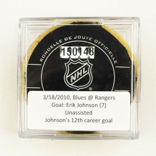 2009 - 10 Erik Johnson St.  Louis Blues Game - Goal - Scored Puck - 12th Career G.