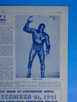 1961 Big Time Wrestling Detroit Program Dick the Bruiser Cover Bobo Brazil story 5
