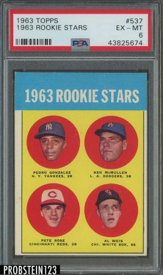 1963 Topps 537 Pete Rose Cincinnati Reds Rc Rookie Psa 6 " Iconic Card "