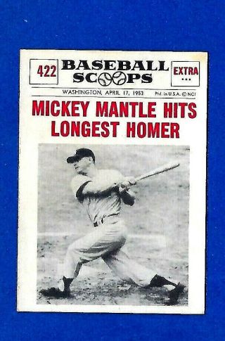 1961 Nu - Card Baseball Scoops 422 Mickey Mantle Hits Longest Hr Ex/exmt Yankees