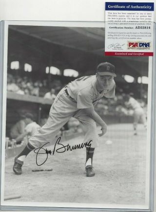 Jim Bunning Detroit Tigers Baseball Autographed Brace 8x10 Photo Psa Rookie
