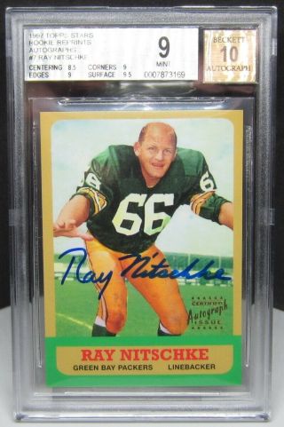 Ray Nitschke 1997 Topps Rc Rookie Reprint Autograph Packers Hof Bgs 9 W/ 10 Auto