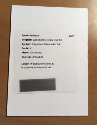 2018 - 19 Chronicles Luka Doncic Momentus Rookie Auto Gold Redemption /10 Mavs Rc