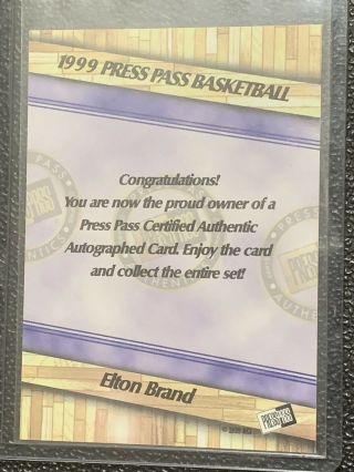 1999 Press Pass ELTON BRAND Auto Autograph Duke Blue Devils 76ers GM 2