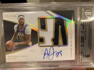 Anthony Davis Immaculate Gold 4/5 Game Worn Jersey Patch Auto Autograph Bgs 9/10