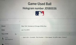 Game Baseball Mlb Authenticated Nyy York Yankees Didi Gregorius 6/15/19