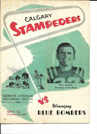 1952 Calgary Stampeders - Blue Bombers Cfl Program Bombers Win Big