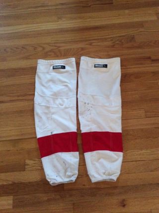 Detroit Red Wings Game Worn Hockey Socks - White Red Reebok Xl Nhl - Great Item