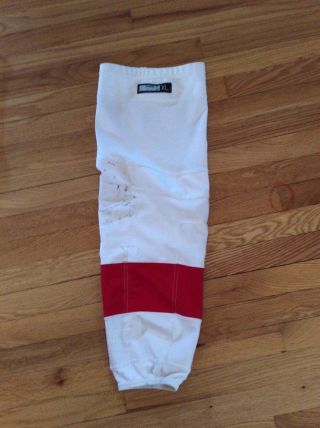 Detroit Red Wings Game Worn Hockey Socks - White Red Reebok XL NHL - Great Item 5