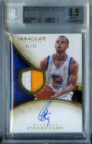 Stephen Curry 2013 - 14 Panini Immaculate Blue Auto Warriors Patch 61/75 Bgs8.  5/10