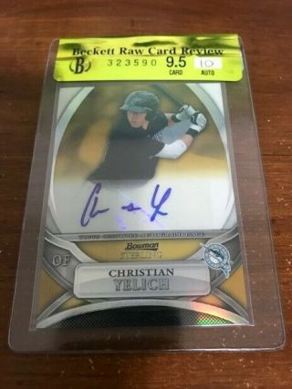 Christian Yelich 2010 Rc 9.  5 10 Auto 29/50 Bowman Sterling Refractor Card