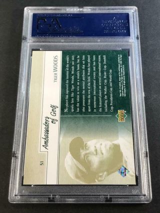 TIGER WOODS 2001 SP AUTHENTIC 51 AMBASSADORS OF GOLF PREVIEW ROOKIE PSA 10 2