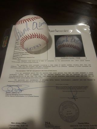 Hank Aaron Autographed Baseball Jsa