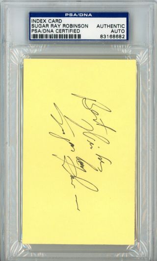 Sugar Ray Robinson Autographed Signed 3x5 Index Card " Best Wishes " Psa 83168682