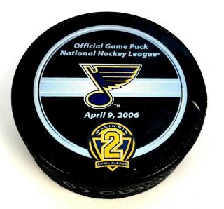 2006 St Louis Blues Nhl Hockey Official Game Puck Al Macinnis Jersey Retirement