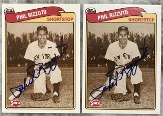 2 Phil Rizzuto Signed 1989 Swell Baseball Greats Cards.  Yankees
