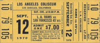 1970 Nfl San Francisco 49ers @ Los Angeles Rams Full Football Ticket