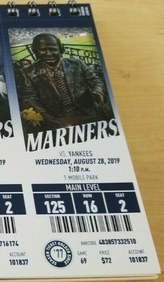 York Yankees Vs Seattle Mariners 8/28/19 2019 Full Ticket Stub