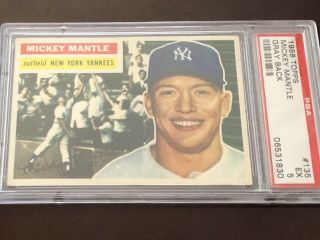 1956 Topps Mickey Mantle 135 Centered Psa 5 Ex York Yankees Triple Crown