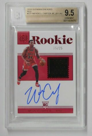 Wendell Carter Jr.  Rc Patch Auto 15/25 - Bgs 9.  5 - 2018 - 19 Panini Encased Red