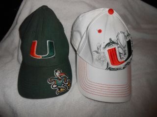 Set Of 2 University Of Miami Hurricanes Baseball Caps Hats Adjustable Strap