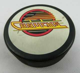 Vintage Hockey Game Official Puck Vancouver Canucks Nhl Trench Mfg Canada