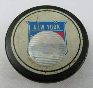 2 Vintage Hockey Game Official Puck York Rangers Nhl Trench Mfg Canada