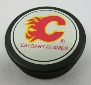 2 Vintage Hockey Game Official Puck Calgary Flames Nhl Made In Canada