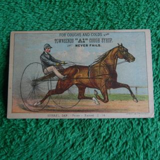 Harness Horse Racing 1881 Currier & Ives Trade Card Sorrel Dan Pacer Cough Syrup