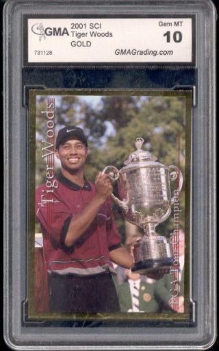 2001 Tiger Woods Sports Card Investor Sci Gold Pga Rookie Gem 10
