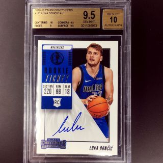 2018 - 19 Contenders Luka Doncic Rookie Ticket Auto Bgs 9.  5/10 122