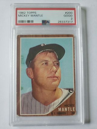 1962 Topps 200 Mickey Mantle York Yankees Hof Psa 2 Good Hot