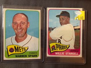 1965 Topps Baseball Warren Spahn 205 & Willie Stargell 377 Good Shape