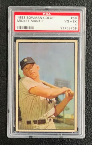 York Yankees Mickey Mantle 1953 Bowman Color 59 Psa Vg - Ex 4 Well Centered