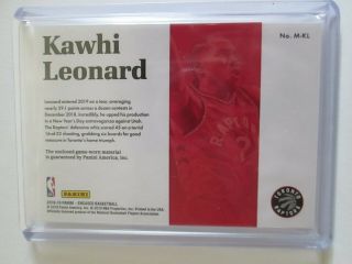 2018 - 19 PANINI ENCASED KAWHI LEONARD 17/29 3 COLOR GAME WORN PATCH CARD. 3