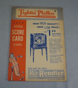 1950 Philadelphia Phillies Vs.  Cubs Baseball Program Score Card