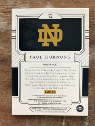 2019 National Treasures SILVER Autograph Paul Hornung Auto 15/25 Notre Dame 2