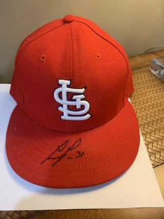 2016 St.  Louis Cardinals Lance Lynn Autographed Game Worn Hat Mlb Holo