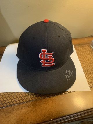 St.  Louis Cardinals Greg Garcia Autographed Game Used/issued Hat Mlb Holo